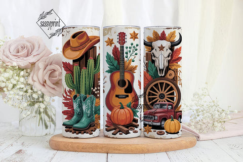 Rustic Western Fall Tumbler Wrap PNG Sublimation sassyprint 