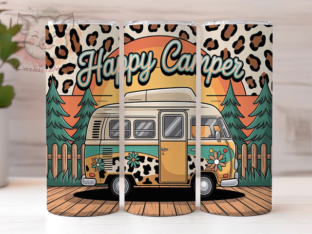Rustic Western Happy Camper Tumbler, Western Camping Tumbler PNG, Caravan Adventure Tumbler, 20oz Skinny Tumbler Wrap, Rustic Camper Tumbler Design, Sublimation Camping Wrap Sublimation Lara' s Designs 