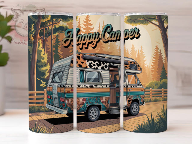Rustic Western Happy Camper Tumbler, Western Camping Tumbler PNG, Caravan Adventure Tumbler, 20oz Skinny Tumbler Wrap, Rustic Camper Tumbler Design, Sublimation Camping Wrap Sublimation Lara' s Designs 