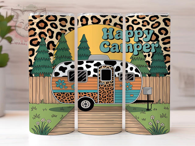 Rustic Western Happy Camper Tumbler, Western Camping Tumbler PNG, Caravan Adventure Tumbler, 20oz Skinny Tumbler Wrap, Rustic Camper Tumbler Design, Sublimation Camping Wrap Sublimation Lara' s Designs 