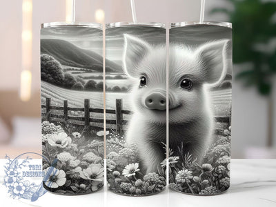 Rustic Western Pig Tumbler, Black and White Tumbler, Rustic 20oz Wrap, Sublimation Design, Stylish Gift Idea, Farm Animal Wrap, Country Pig Tumbler Sublimation ToriDesigns 