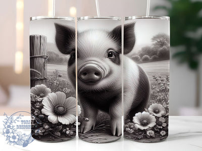 Rustic Western Pig Tumbler, Black and White Tumbler, Rustic 20oz Wrap, Sublimation Design, Stylish Gift Idea, Farm Animal Wrap, Country Pig Tumbler Sublimation ToriDesigns 