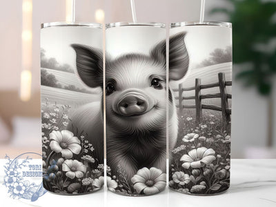 Rustic Western Pig Tumbler, Black and White Tumbler, Rustic 20oz Wrap, Sublimation Design, Stylish Gift Idea, Farm Animal Wrap, Country Pig Tumbler Sublimation ToriDesigns 