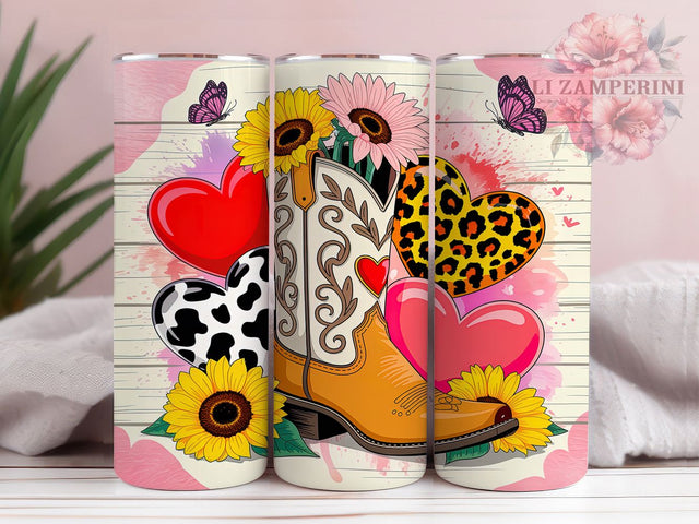 Rustic Western Valentine Tumbler, Cowboy Love Pattern, Rustic Heart Design, 20Oz Sublimation Wrap, Romantic Western Art, Country Valentine Texture, Tumbler Sublimation Sublimation Li Zamperini 
