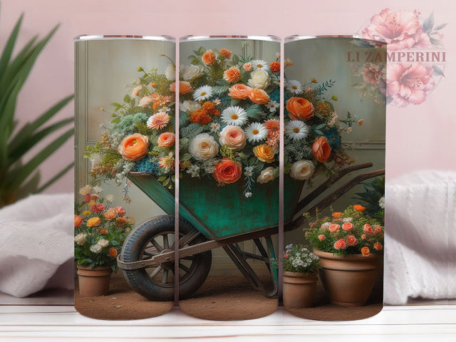 Rustic Wheelbarrow Floral 20oz Tumbler, Rustic Gift, Sublimation Wrap, Floral Mug, 20oz Tumbler Design, Weathered Farmhouse Art, Country Garden Theme Sublimation Li Zamperini 