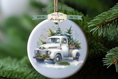 Rustic White Trucks Sublimation Designs | Winter PNG Sublimation Ewe-N-Me Designs 