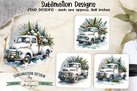 Rustic White Trucks Sublimation Designs | Winter PNG Sublimation Ewe-N-Me Designs 