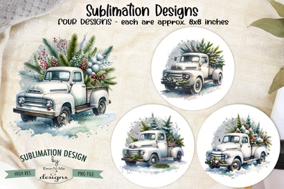 Rustic White Trucks Sublimation Designs | Winter PNG Sublimation Ewe-N-Me Designs 