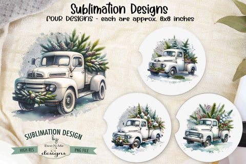 Rustic White Trucks Sublimation Designs | Winter PNG Sublimation Ewe-N-Me Designs 