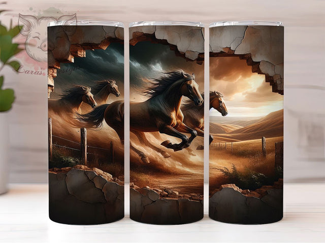 Rustic Wild Horses Lover Tumbler, Horse Lover Tumbler, Rustic Cracked Wall Wrap, Whimsical Horse Wrap, Country Horse Wrap, Sublimation Design, Trendy Gift Idea Sublimation Lara' s Designs 