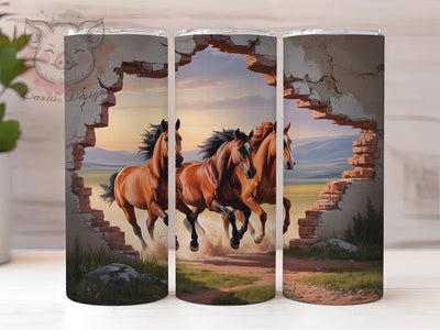 Rustic Wild Horses Lover Tumbler, Horse Lover Tumbler, Rustic Cracked Wall Wrap, Whimsical Horse Wrap, Country Horse Wrap, Sublimation Design, Trendy Gift Idea Sublimation Lara' s Designs 