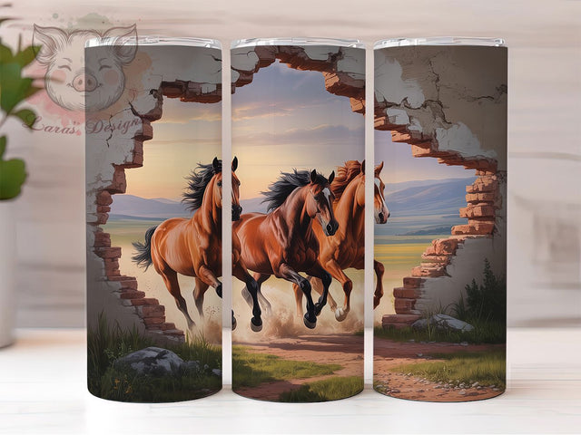 Rustic Wild Horses Lover Tumbler, Horse Lover Tumbler, Rustic Cracked Wall Wrap, Whimsical Horse Wrap, Country Horse Wrap, Sublimation Design, Trendy Gift Idea Sublimation Lara' s Designs 