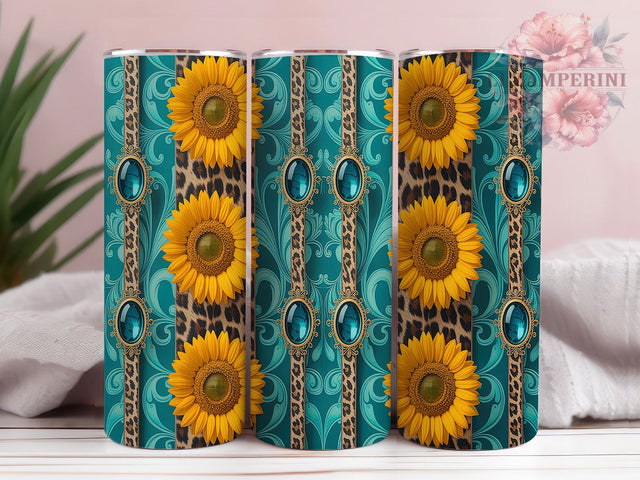 Rustic & Wild Western Sunflower Tumbler, Leopard Print Tumbler Wrap, Cowgirl 20oz Sublimation, Boho Western PNG, Sunflower Leopard Design, Rustic Country Tumbler Sublimation Li Zamperini 