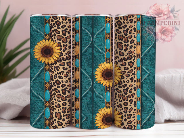 Rustic & Wild Western Sunflower Tumbler, Leopard Print Tumbler Wrap, Cowgirl 20oz Sublimation, Boho Western PNG, Sunflower Leopard Design, Rustic Country Tumbler Sublimation Li Zamperini 