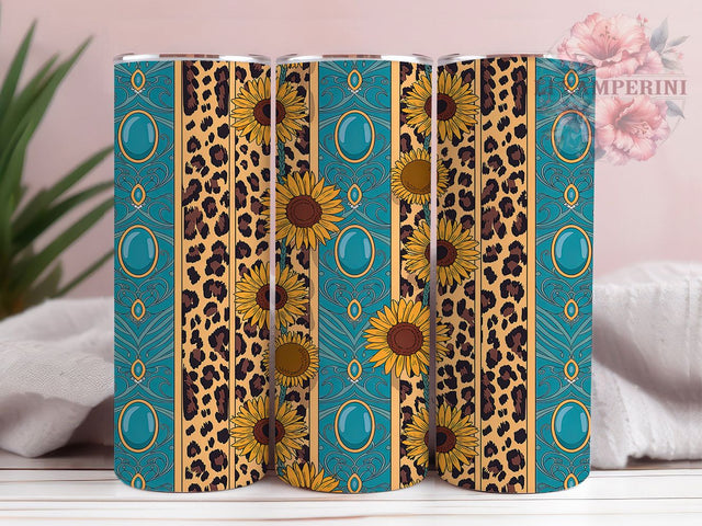 Rustic & Wild Western Sunflower Tumbler, Leopard Print Tumbler Wrap, Cowgirl 20oz Sublimation, Boho Western PNG, Sunflower Leopard Design, Rustic Country Tumbler Sublimation Li Zamperini 