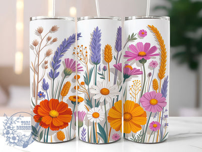 Rustic Wildflower Floral Tumbler, Seamless Floral Pattern, Rustic Bloom Design, 20Oz Sublimation Wrap, Nature Flower Art, Elegant Meadow Texture, Tumbler Sublimation Sublimation ToriDesigns 