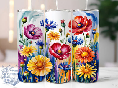Rustic Wildflower Meadow Tumbler, Floral Pattern Design, Rustic Bloom Style, 20Oz Sublimation Wrap, Nature Flower Art, Elegant Meadow Texture, Tumbler Sublimation Sublimation ToriDesigns 