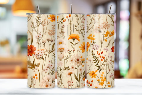 Rustic Wildflower Tumbler Wrap, Seamless Design PNG Sublimation FloridPrintables 