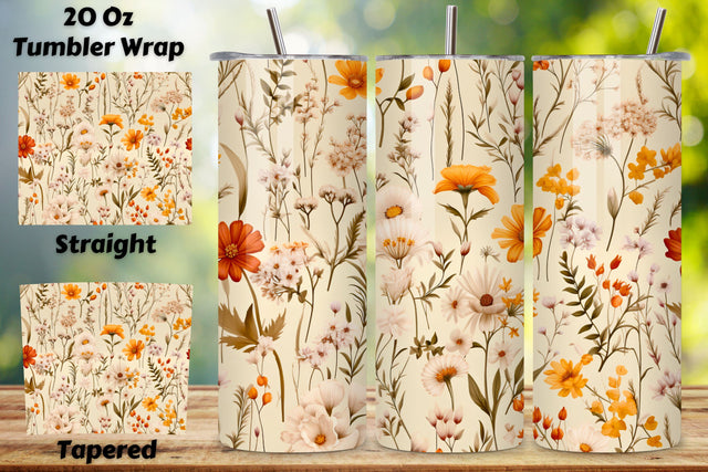 Rustic Wildflower Tumbler Wrap, Seamless Design PNG Sublimation FloridPrintables 