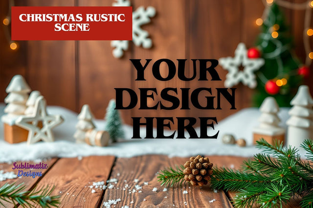Rustic Winter Scene Backdrop Mock Up Photo Sublimatiz Designs 