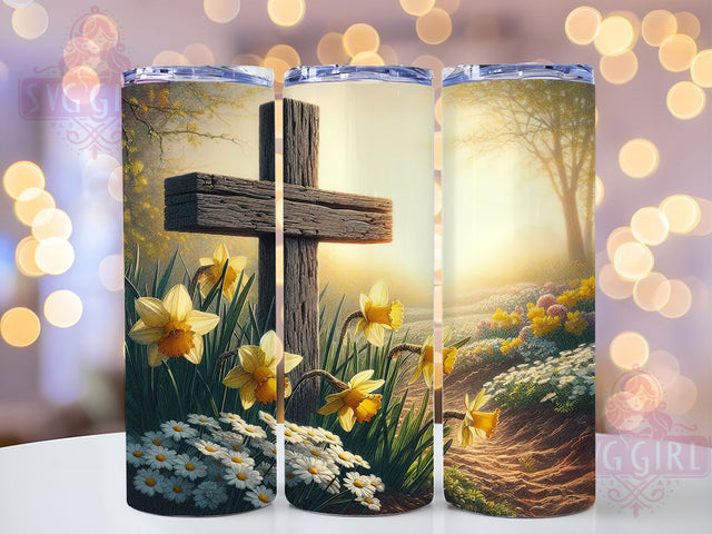 Rustic Wooden Easter Faith Cross Tumbler, Easter Faith Tumbler, Rustic Cross Wrap, Whimsical Easter Wrap, Christian Easter Wrap, Sublimation Design, Trendy Gift Idea Sublimation SvggirlplusArt 