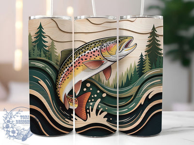 Rustic Wooden Trout Fishing Tumbler, Rustic Fish Tumbler, Crafted Trout Wrap, Nature Fishing Wrap, Artistic Wooden Wrap, Sublimation Design, Trendy Gift Idea Sublimation ToriDesigns 
