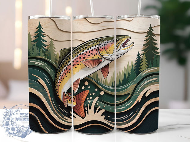 Rustic Wooden Trout Fishing Tumbler, Rustic Fish Tumbler, Crafted Trout Wrap, Nature Fishing Wrap, Artistic Wooden Wrap, Sublimation Design, Trendy Gift Idea Sublimation ToriDesigns 