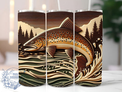 Rustic Wooden Trout Fishing Tumbler, Rustic Fish Tumbler, Crafted Trout Wrap, Nature Fishing Wrap, Artistic Wooden Wrap, Sublimation Design, Trendy Gift Idea Sublimation ToriDesigns 