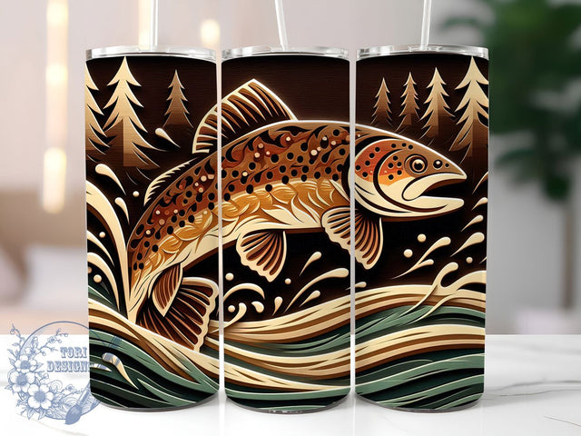 Rustic Wooden Trout Fishing Tumbler, Rustic Fish Tumbler, Crafted Trout Wrap, Nature Fishing Wrap, Artistic Wooden Wrap, Sublimation Design, Trendy Gift Idea Sublimation ToriDesigns 