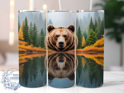 Rustic Woodland Bear Tumbler, Woodland Animal Pattern, Rustic Nature Design, 20Oz Sublimation Wrap, Wildlife Art, Forest Texture, Tumbler Sublimation Sublimation ToriDesigns 