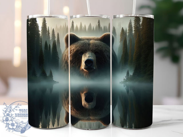 Rustic Woodland Bear Tumbler, Woodland Animal Pattern, Rustic Nature Design, 20Oz Sublimation Wrap, Wildlife Art, Forest Texture, Tumbler Sublimation Sublimation ToriDesigns 