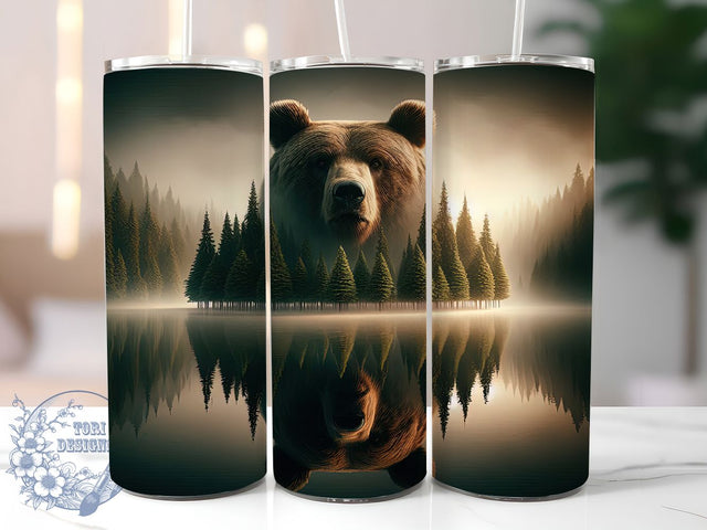Rustic Woodland Bear Tumbler, Woodland Animal Pattern, Rustic Nature Design, 20Oz Sublimation Wrap, Wildlife Art, Forest Texture, Tumbler Sublimation Sublimation ToriDesigns 