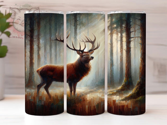 Rustic Woodland Deer Tumbler, Large Decoupage Theme, Wildlife Artistic Design, Rustic Nature Motif, Woodland Animal Print, Seamless Forest Style, Vibrant Outdoor Glow, 20Oz Tumbler Sublimation Lara' s Designs 