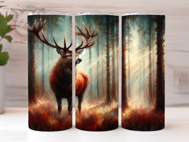 Rustic Woodland Deer Tumbler, Large Decoupage Theme, Wildlife Artistic Design, Rustic Nature Motif, Woodland Animal Print, Seamless Forest Style, Vibrant Outdoor Glow, 20Oz Tumbler Sublimation Lara' s Designs 