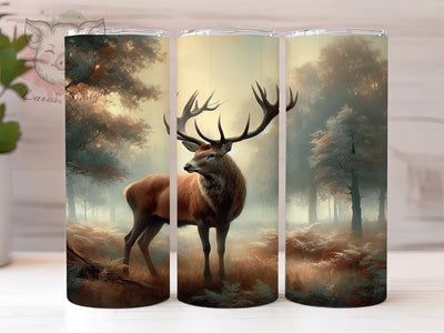 Rustic Woodland Deer Tumbler, Large Decoupage Theme, Wildlife Artistic Design, Rustic Nature Motif, Woodland Animal Print, Seamless Forest Style, Vibrant Outdoor Glow, 20Oz Tumbler Sublimation Lara' s Designs 