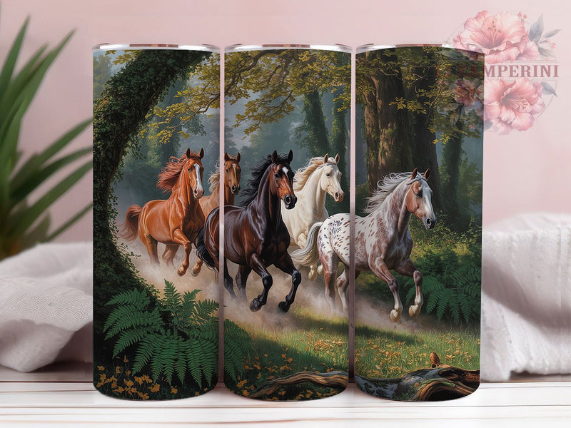 Rustic Woodland Horse Tumbler, Forest Equine Theme, Nature Wildlife Design, Rustic Countryside Style, Majestic Horse Scene, Woodland Landscape, Tumbler Wrap, Sublimation Design, 20oz Tumbler, Equine Ar Sublimation Li Zamperini 