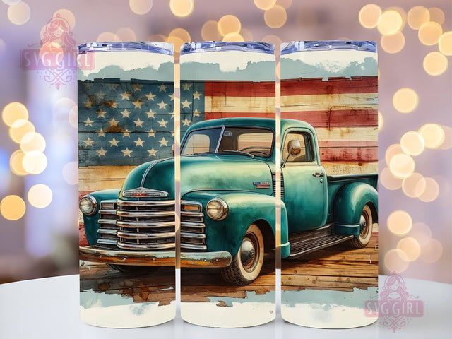 Rusty Flag & Metal Truck 20oz Tumbler Wrap Sublimation Design, Straight Tapered Tumbler Wrap, Truck America Flag Tumbler Png, Instant Digital Download Sublimation SvggirlplusArt 