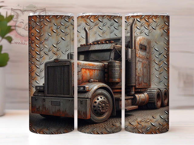 Rusty Vintage Semi Truck Tumbler, Semi Truck Sublimation Wrap, 20Oz Truck Drinkware Wrap, Vintage Semi Truck Cup Wrap, Industrial Truck Tumbler Design Sublimation Lara' s Designs 
