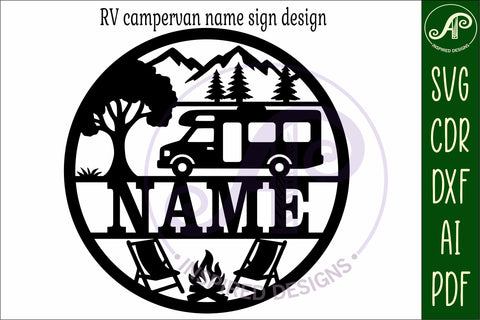 RV camper van name sign svg laser cut template SVG APInspireddesigns 