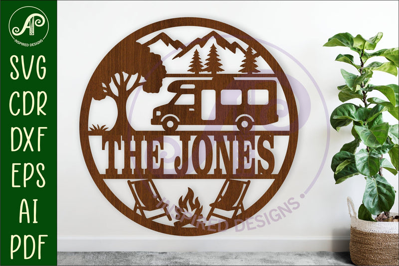 RV camper van name sign svg laser cut template SVG APInspireddesigns 