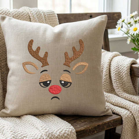 Sad Reindeer Face Embroidery Design – Funny Christmas Red Nose Reindeer Machine Embroidery File, 9 Sizes Embroidery/Applique DESIGNS PatternFeed8 