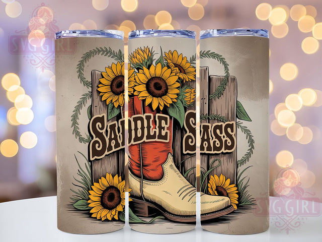 Saddle Sass 20oz Tumbler, Saddle Sass Quote, Cowboy Boot Wrap, Western Style Sublimation, 20oz Tumbler Wrap, Sublimation Design PNG, Rustic Cowgirl Gift, Country Girl Wrap Sublimation SvggirlplusArt 