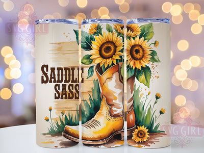 Saddle Sass 20oz Tumbler, Saddle Sass Quote, Cowboy Boot Wrap, Western Style Sublimation, 20oz Tumbler Wrap, Sublimation Design PNG, Rustic Cowgirl Gift, Country Girl Wrap Sublimation SvggirlplusArt 