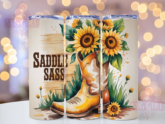 Saddle Sass 20oz Tumbler, Saddle Sass Quote, Cowboy Boot Wrap, Western Style Sublimation, 20oz Tumbler Wrap, Sublimation Design PNG, Rustic Cowgirl Gift, Country Girl Wrap Sublimation SvggirlplusArt 