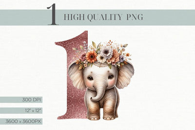 Safari Animal Boho Elephant 1st Birthday Design PNG Sublimation BijouBay 