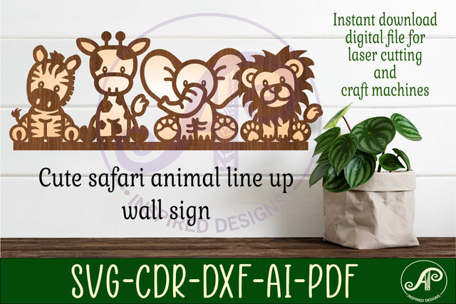 Safari animal line up wall art sign, SVG file. vector file SVG APInspireddesigns 