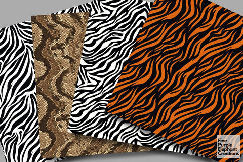 Safari Animal Print Digital Paper | African Wildlife Sublimation Digital Pattern Fine Purple Elephant Creations 