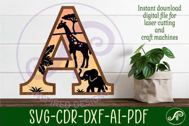 Safari animals Large A wall Letter 3 layer sign SVG APInspireddesigns 