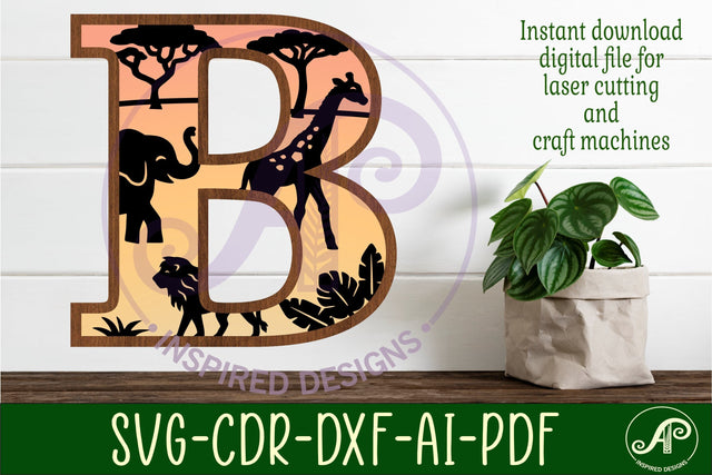 Safari animals Large B wall Letter 3 layer sign SVG APInspireddesigns 