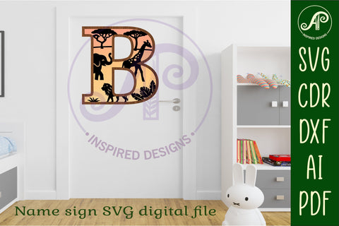 Safari animals Large B wall Letter 3 layer sign SVG APInspireddesigns 